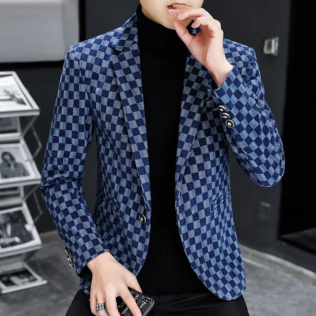 Alta qualidade blazer xadrez masculina estilo britânico high-end simples e  elegante moda festa de compras negócios casual cavalheiro casaco -  AliExpress
