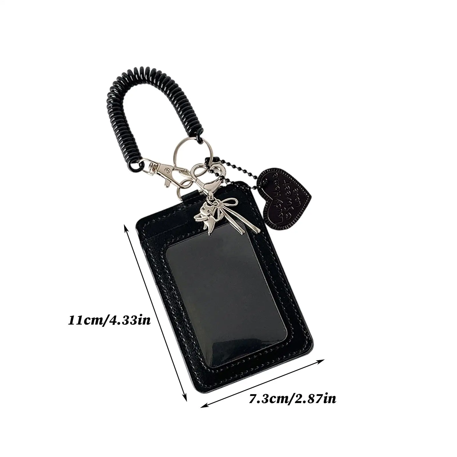 Photo Card Holder PU Leather Identification Badges Case Protective Case With Love Heart Charm Spiral Wrist Coil For Women Men