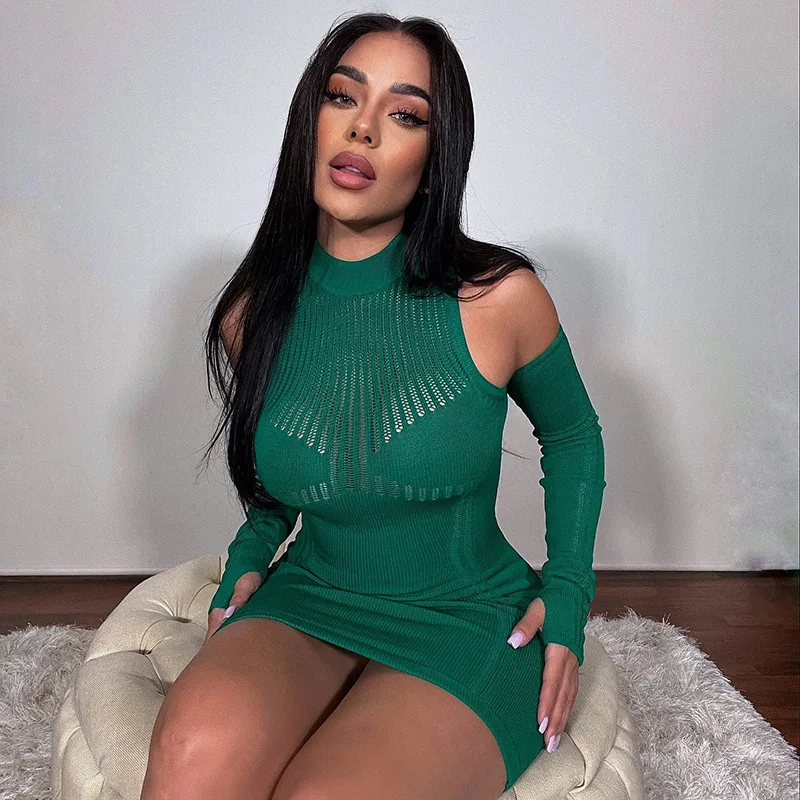 

Long Sleeve Dresses Fashion White Dress Vestidos See Through Bodycon Party New Spring Autumn Knitting Mini Dress for Women Sexy