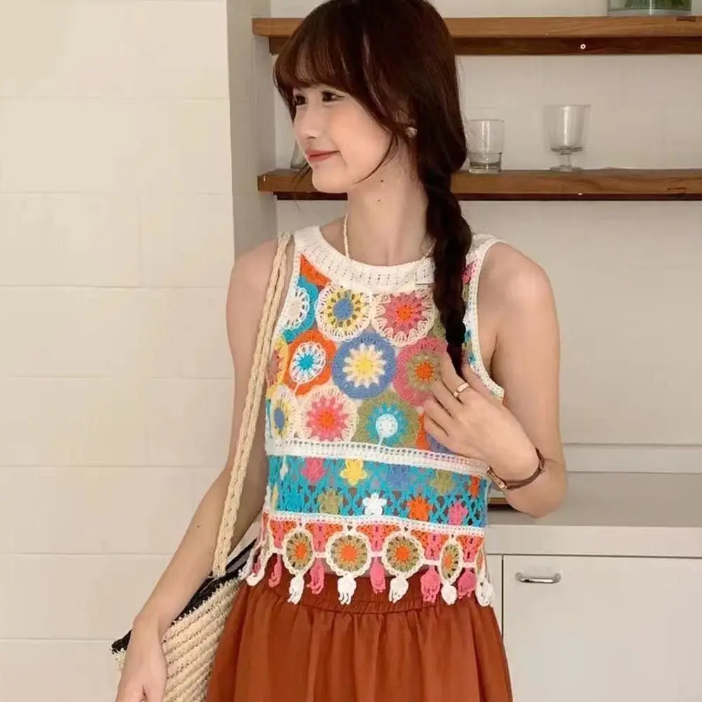 Cotton Beach Vest Crocheted Tassels Bohemian Sleeveless Top