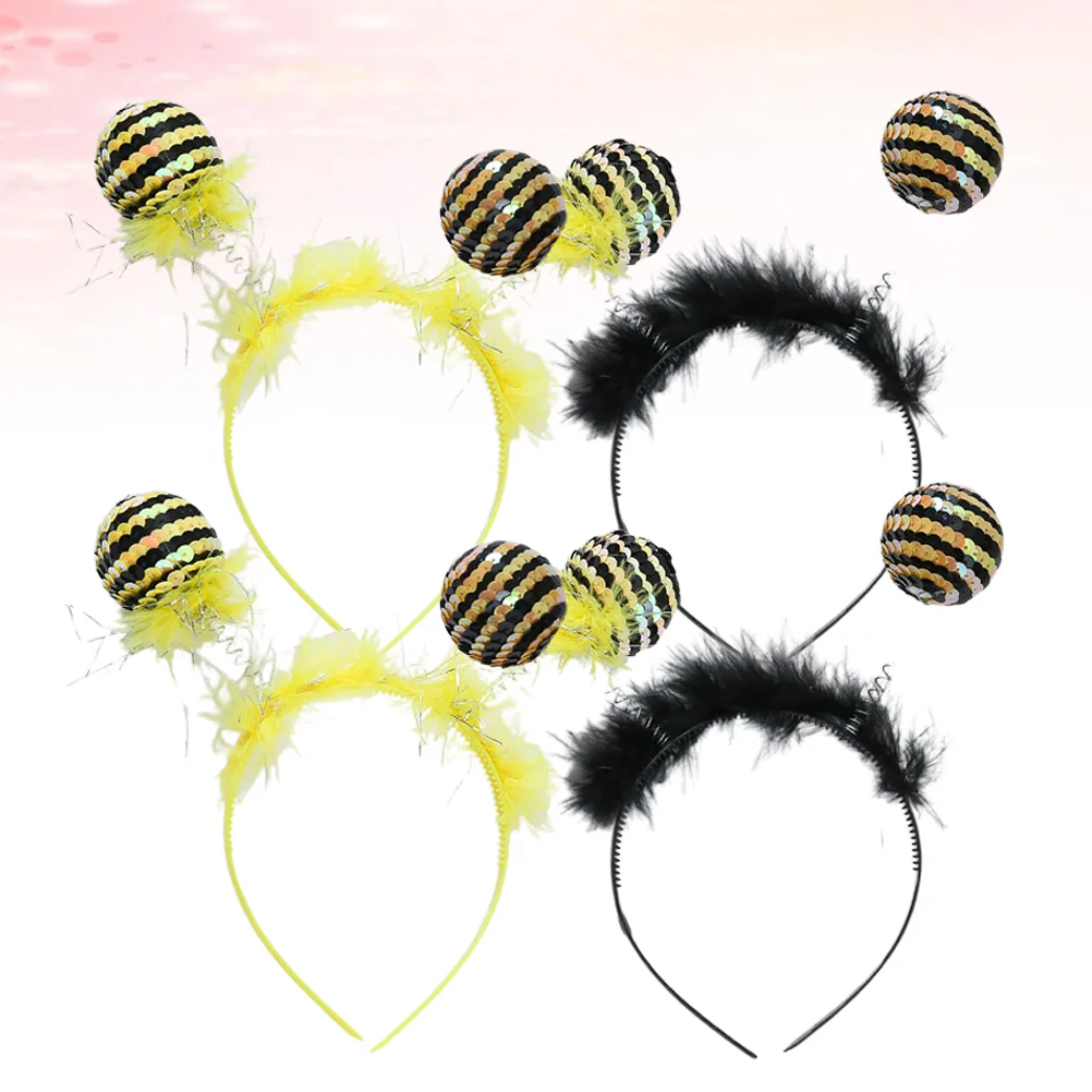 

4pcs Shiny Spring Ball Headdress Creative Bee Design Hair Headband Birthday Party Hair Accessary for Kids Girls(2pcs Black And