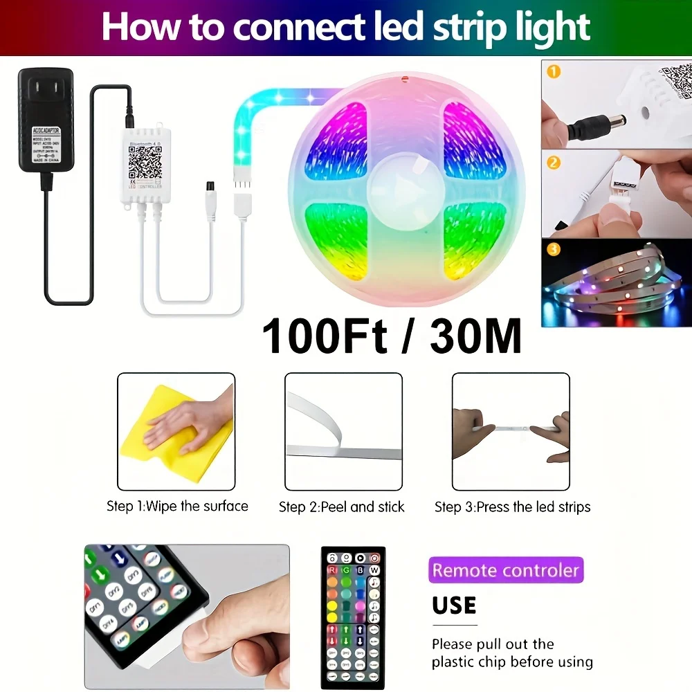 100ft Led Strip Lights for Bedroom Music Sync RGB Lamp with Remote and App  Control USB Strip for Room Home Party Festival Decor - AliExpress