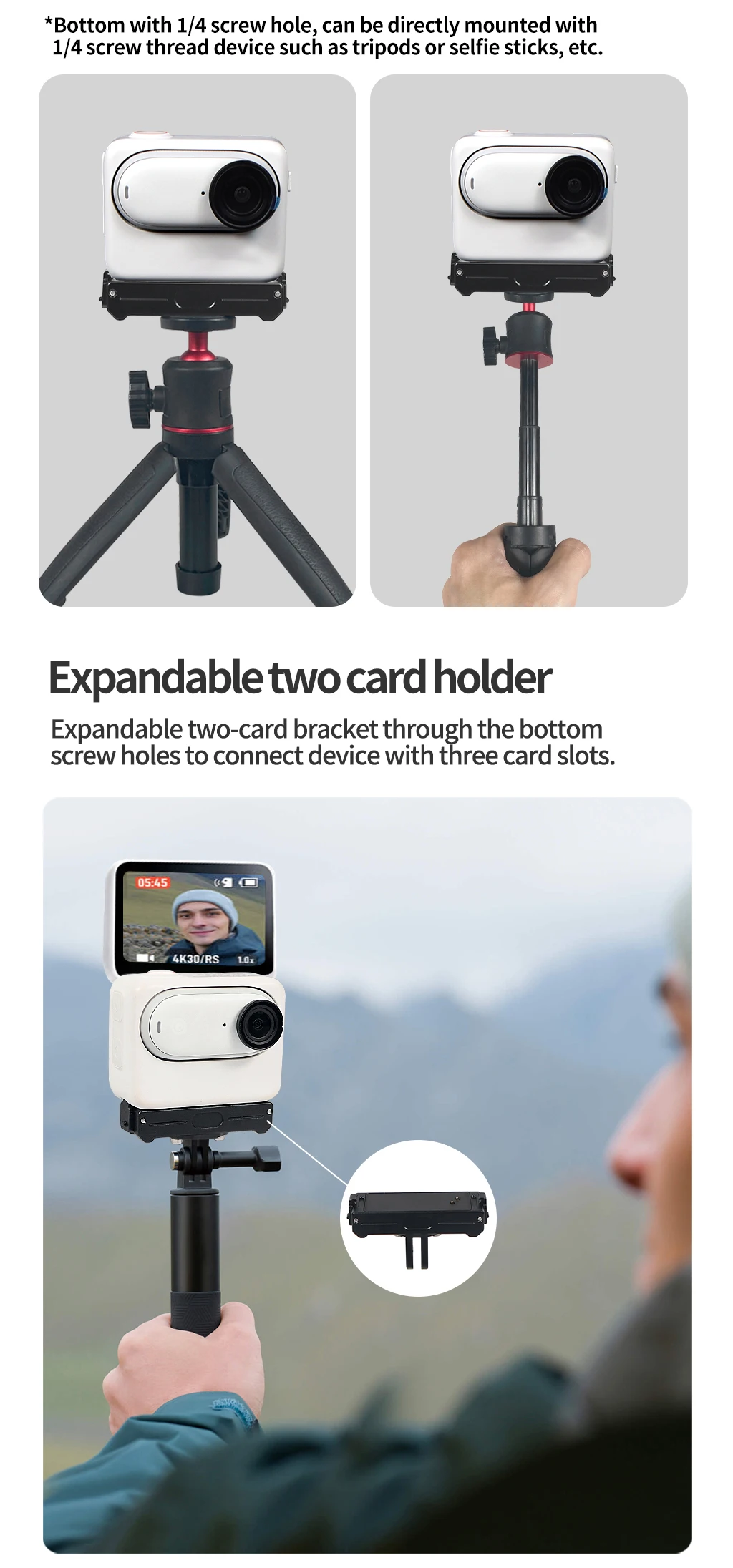 Magnetische Halterung, Schnellverschluss-Stativadapter mit USB-Aufladung für Insta360 GO 3 3S Daumenkamera-Halterung, Magnetfuß – Detail 7
