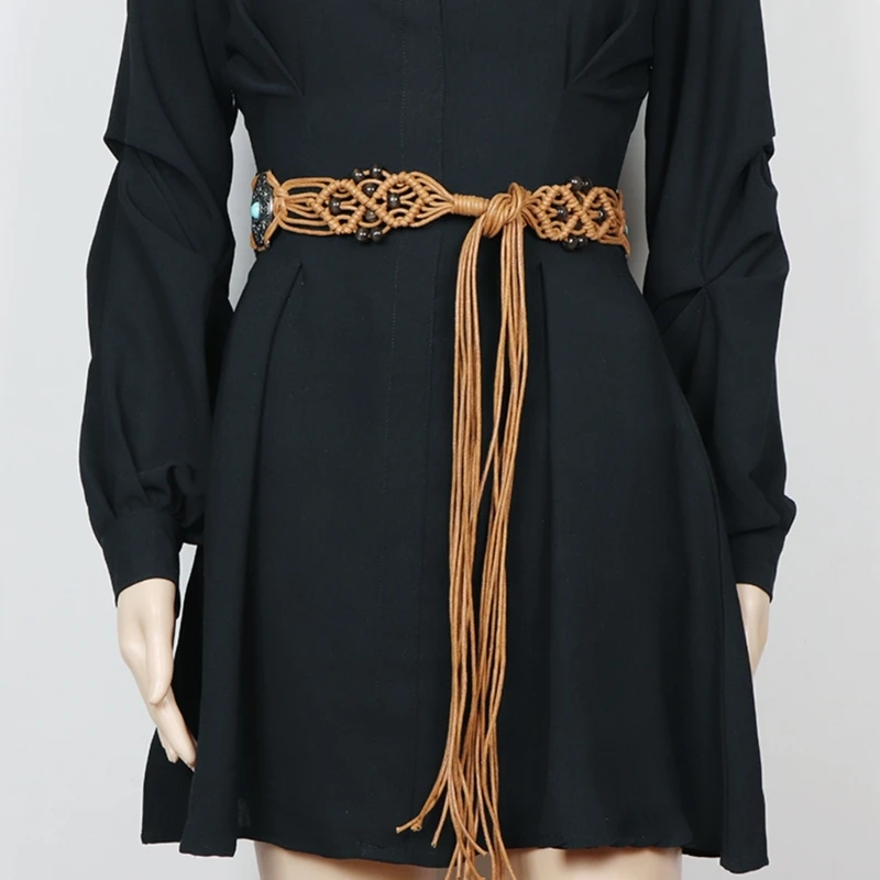 

Punk Bohemian Style Waist Belt Women Adjustable Waist Rope Ethnic Style Braided Belt Thin Waistband Weaving Waist Rope