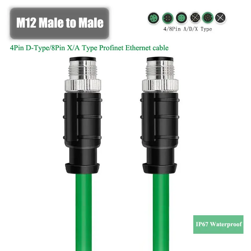 Macho para Cabo Conector Masculino Ip67 M12 8pin a Código x 4pin D-tipo Linha de Codificação Altamente Flexível Profinet Industrial Cabo Ethernet