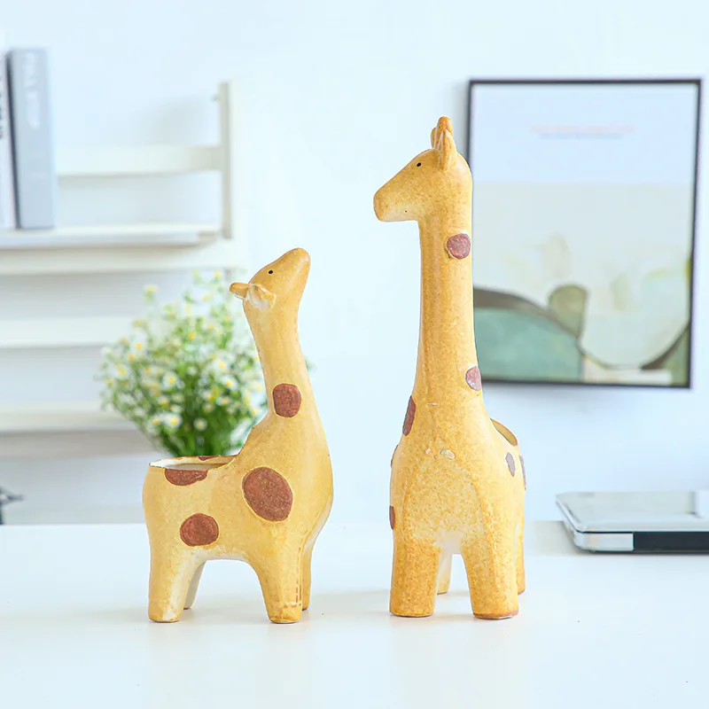 

Creative Ceramic Long Necked Deer Meat Flower Pot Gardening Cute Plant Cartoon Mother Deer Set Bonsai