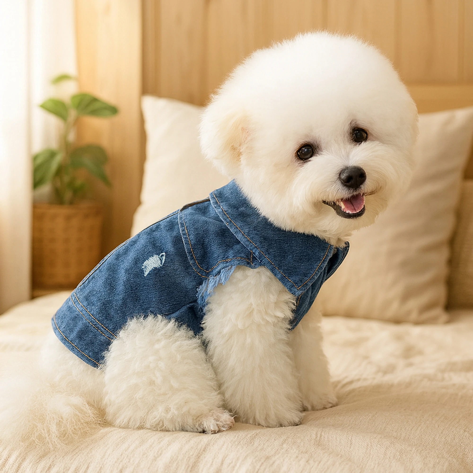 Stylish Pet Denim Vest with Ripped Jean Design for Dogs - Trendy Coat Shirt for Cosplay Festivals and Daily Wear