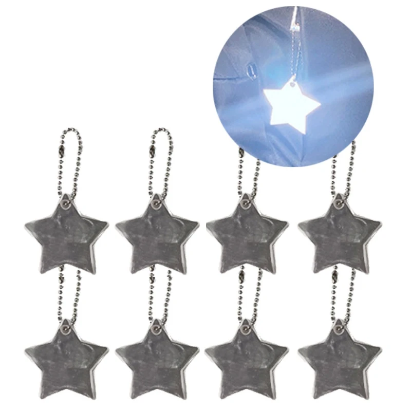 8-Piece Child Safety Reflective Star Keychain Set for Backpacks and Jackets