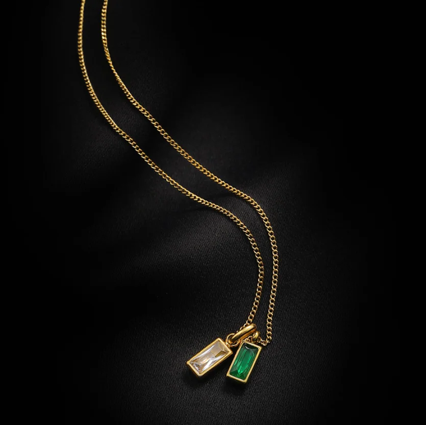 Simple white green zircon double Pendant Chain titanium steel necklaces for women 2023 fashion jewelry