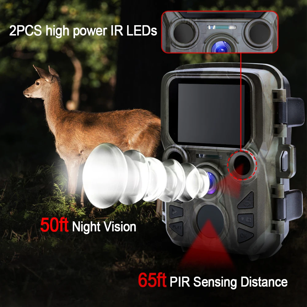 Mini Trail Game Camera Night Vision 1080P 12MP telecamera da caccia impermeabile trappole per foto selvagge all'aperto con led IR gamma fino a 65 piedi