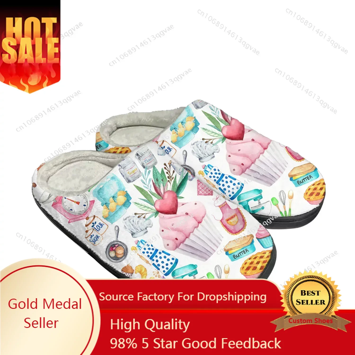 Cartoon Cake Chef Home Cotton Custom Slippers Mens Womens Sandals Plush Bedroom Casual Keep Warm Shoe Thermal Slipper Black