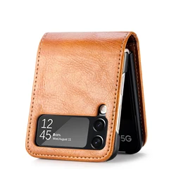 Luxury Leather Folding Wallet Case with Card Slots for Galaxy Z Flip5 (Brown)