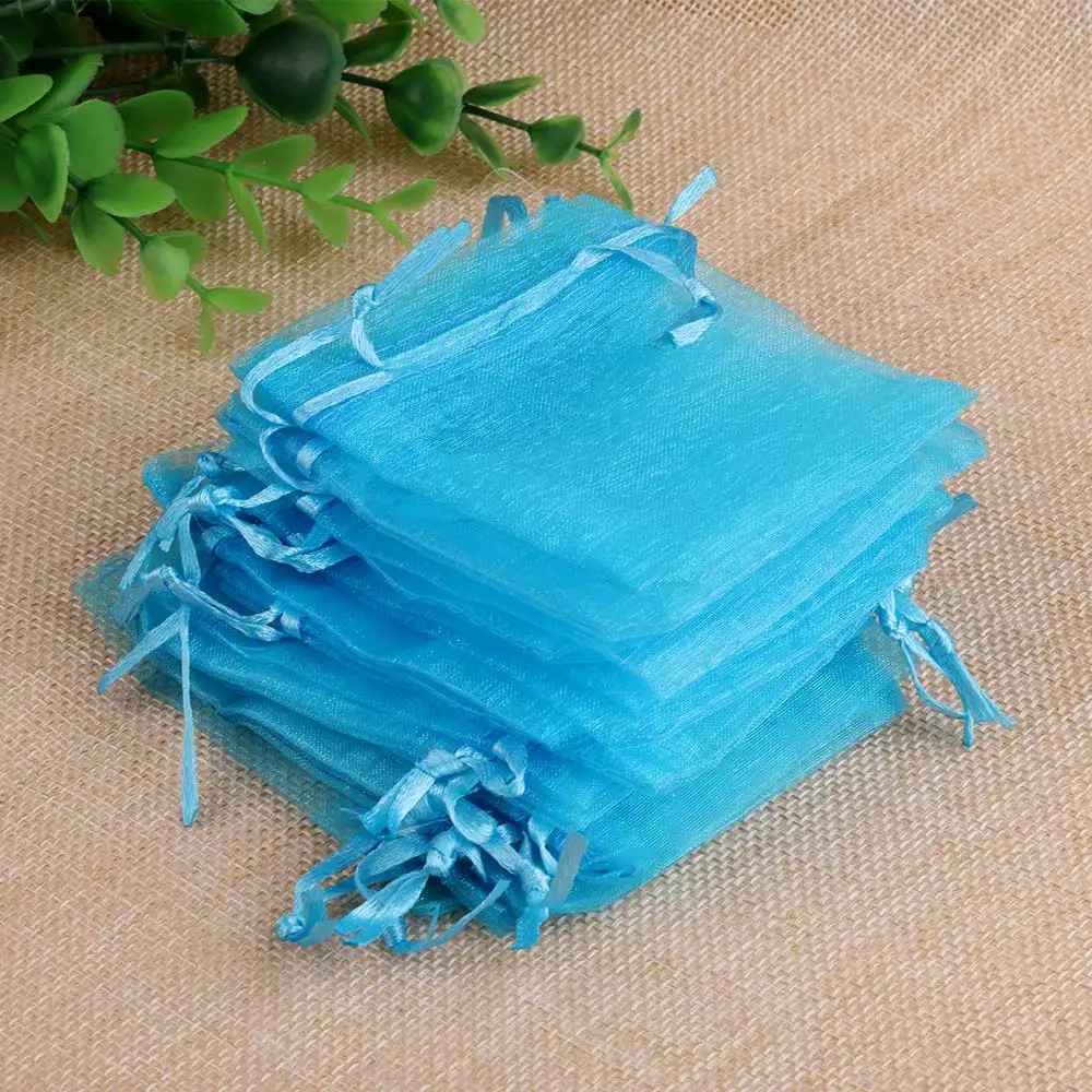 50pcs/Lot 7x9cm Drawstring Organza Bag for Jewelry Candy Wending Gift Packaging