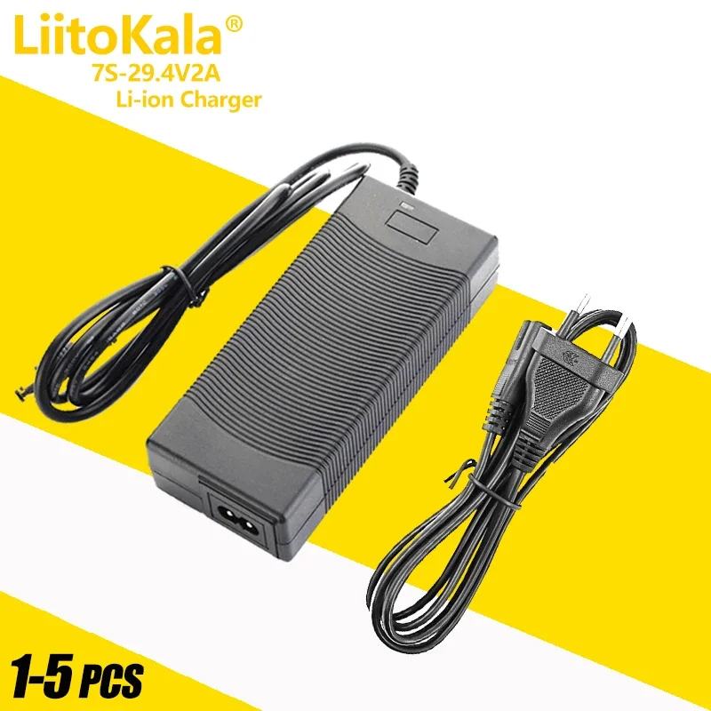 

1-5pcs LiitoKala 29.4V 2A 7S electric bike lithium battery charger for 24V 2A lithium battery pack connector charger