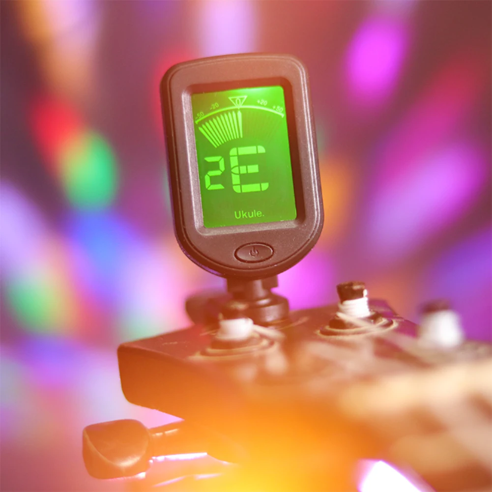 LCD Display Digital Clip-On Tone Tuner 3V Button Battery Chromatic Tuner Clip On Guitar Tuner for Guitar/Bass/Violin/Ukulele