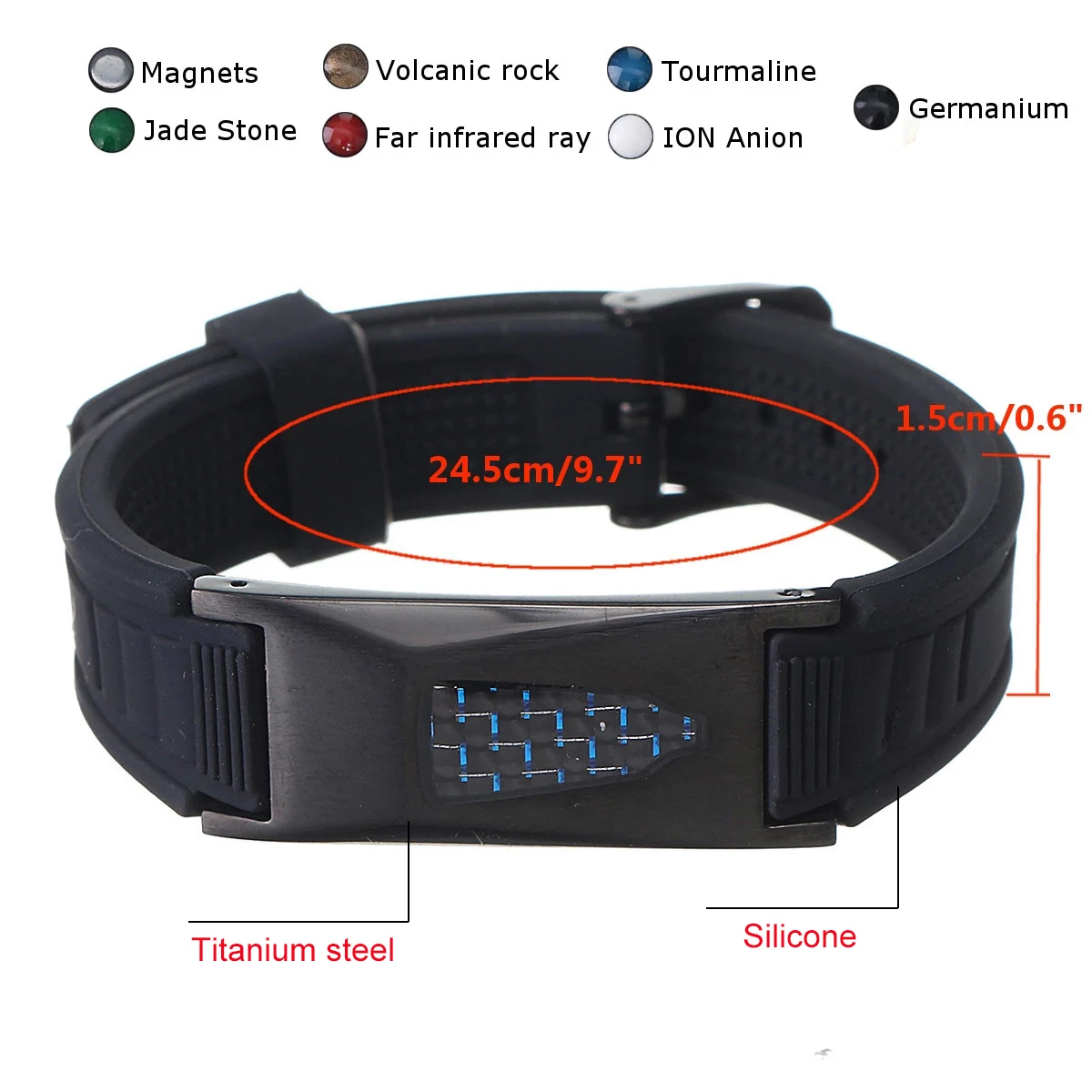 Titanium Steel Silicone Bracelet Armband Power Bio Magnetic Bracelet Anti-radiation Slimming Therapy Carbon Fiber Bracelet