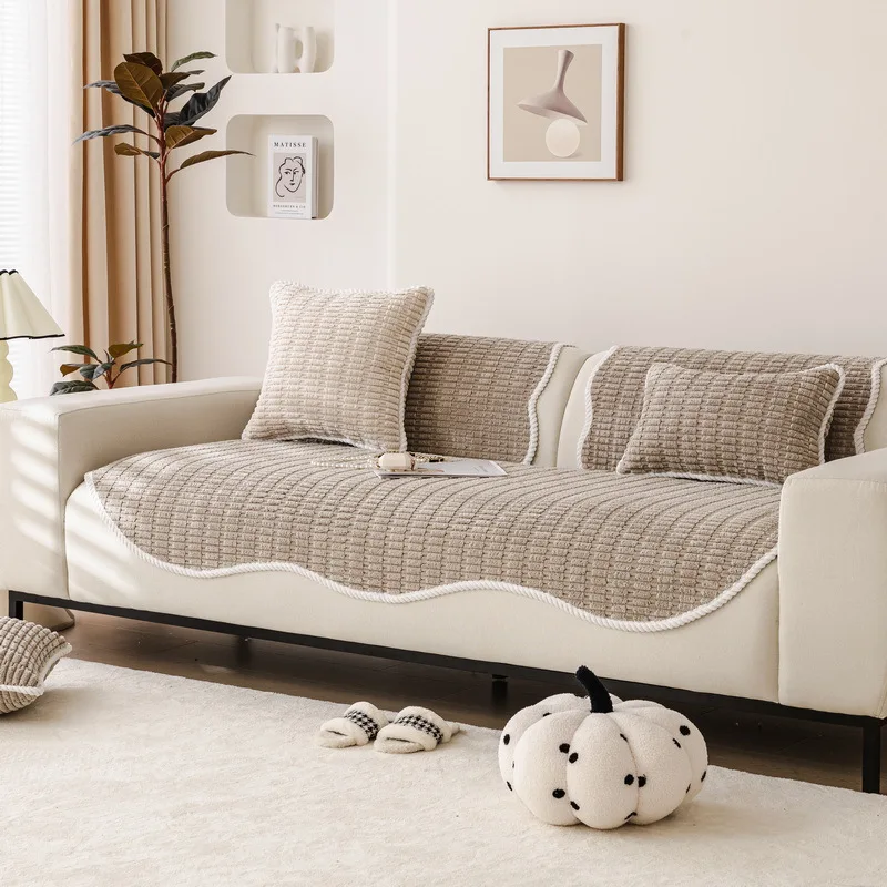 

Плюшевый коврик для дивана, универсальная подушка неправильной формы для дивана, однотонная Нескользящая наволочка для дивана, украшение для гостиной