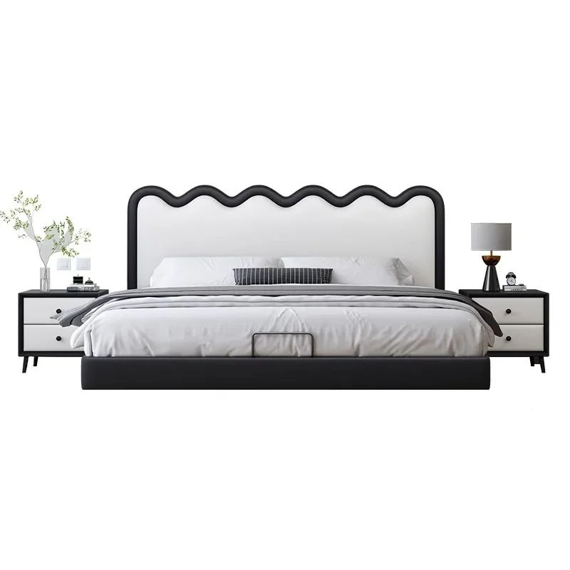 

Ripple bed, suspended leather, master bedroom, high-end large bed, Italian light luxury, modern simple double wedding bed