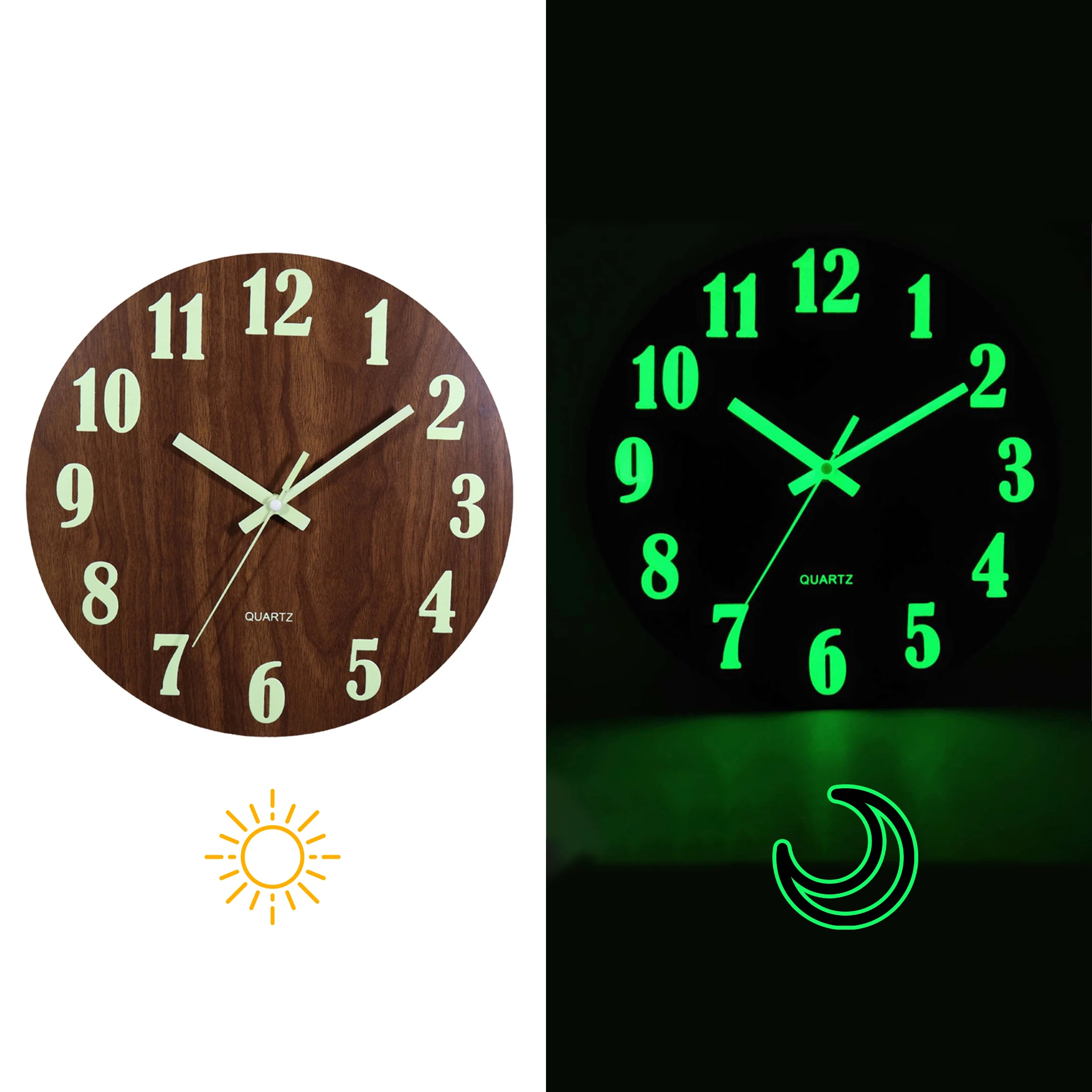 12-Inch-Luminous-Wall-Clock-Wood-Silent-Light-in-Dark-Night-Large ...