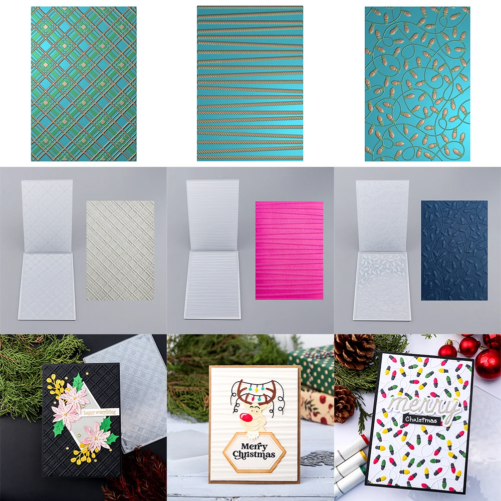 3D Embossing Folder Gird Iregular Line Light Ribbon Doodle DIY Christmas Scrapbooking Adding Texture Paper Crafts Stencil