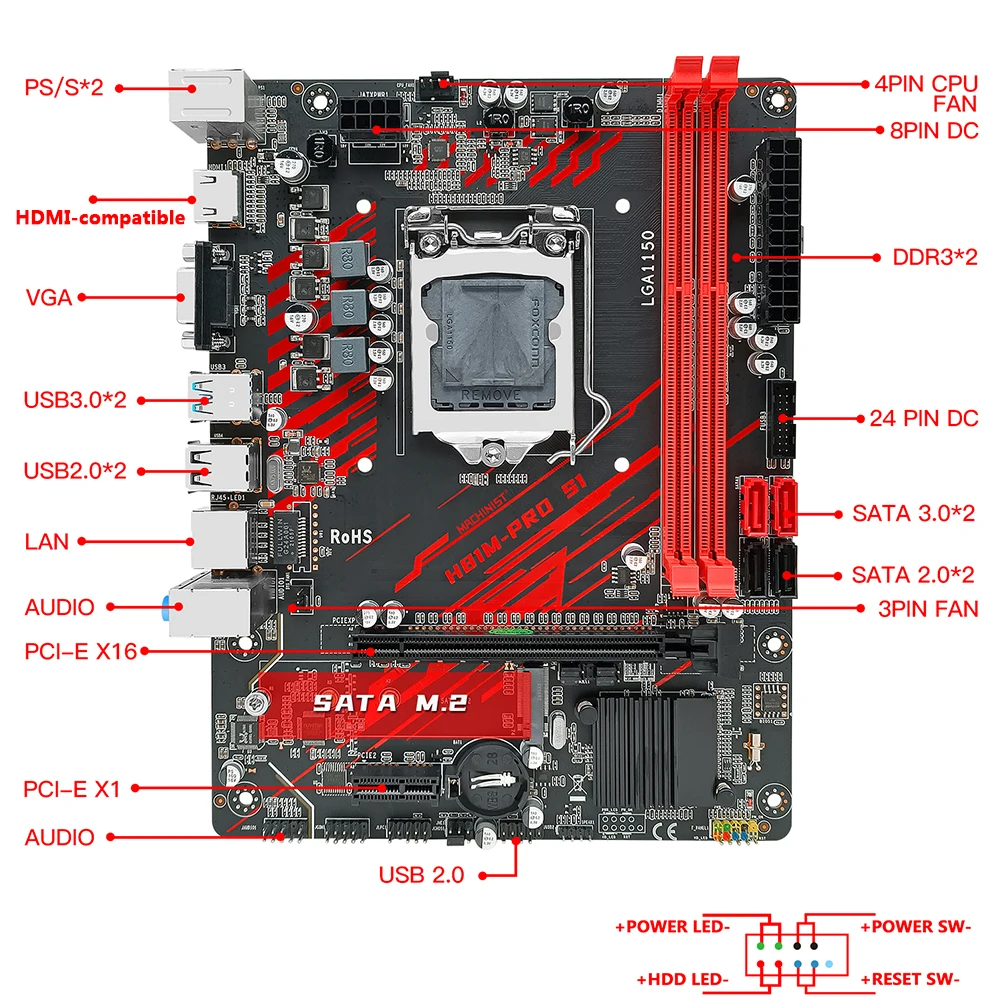 Placa-mãe Lga 1150 Suporte Xeon e3 v3 v4 Cpu Core i3 i5 i7 Processador Ddr3 Ram Hdmi Sata M.2 3.0 H81m-pro s1 Machinist-h81 - Imagem 5