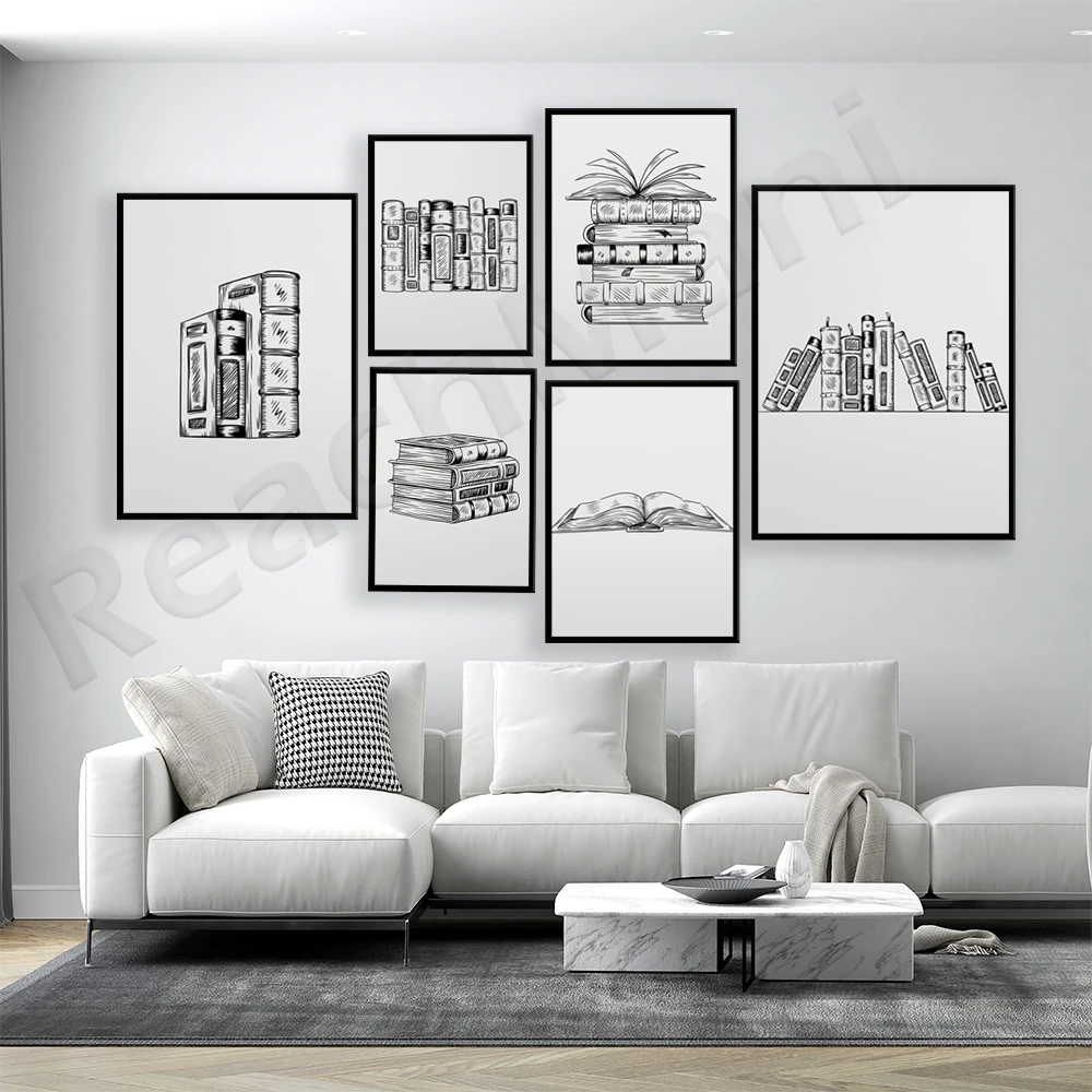 Minimalist book sketch print, reading wall art, library printable ...
