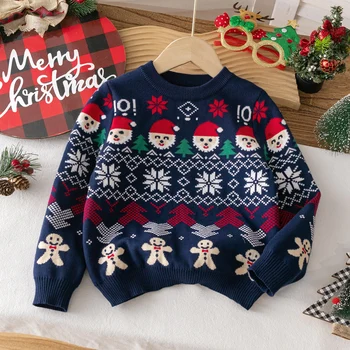 Boys and girls cute style Santa Claus pattern sweater pullover suitable for Christmas parties daily spring autumn winter