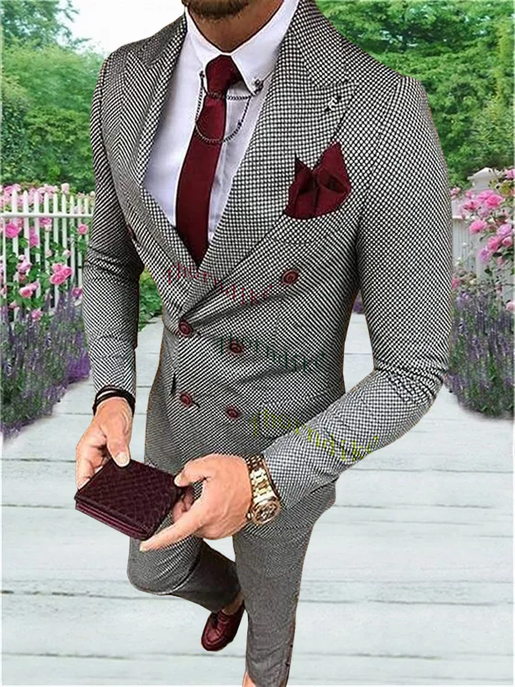 Thorndike Men's Suit Jacket Pants Fashion Boutique Casual Business Male Groom Wedding Tuxedo Dress 2 Pieces Set Blazers Coat