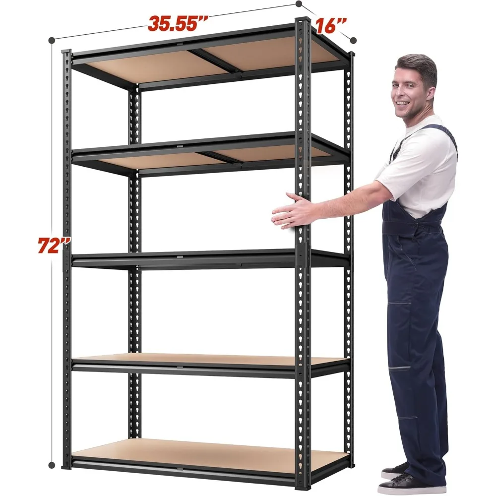 35.55"W x 72"H x 16"D Storage Shelves 72"H Garage Shelving Heavy Duty 2020LBS 5 Tier Adjustable Metal Shelving Unit 3