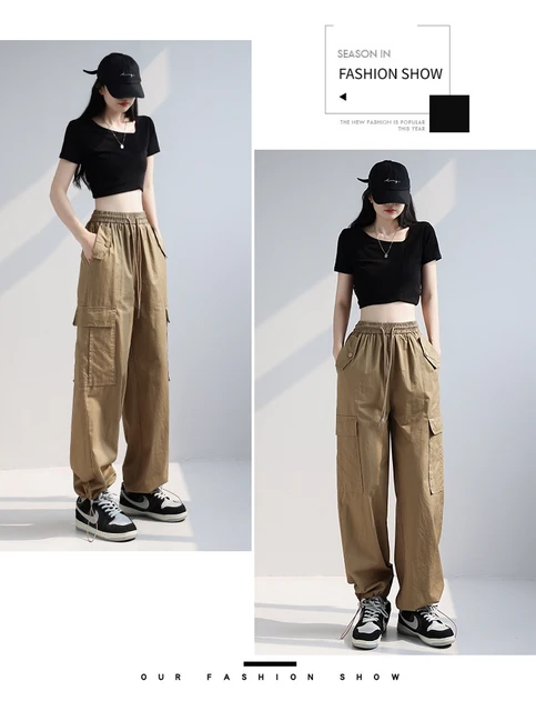 High Waisted Baggy Carrot Trousers Cargo Pants With Chains – sunifty