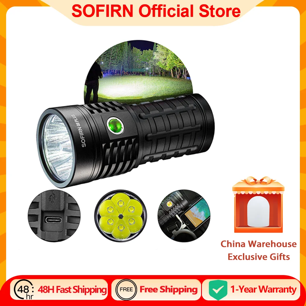 Sofirn Q8 Plus Super Powerful LED Flashlight 16000lm USB C Rechargeable 21700 Anduril 2.0 Torch XHP50B Reverse Charging