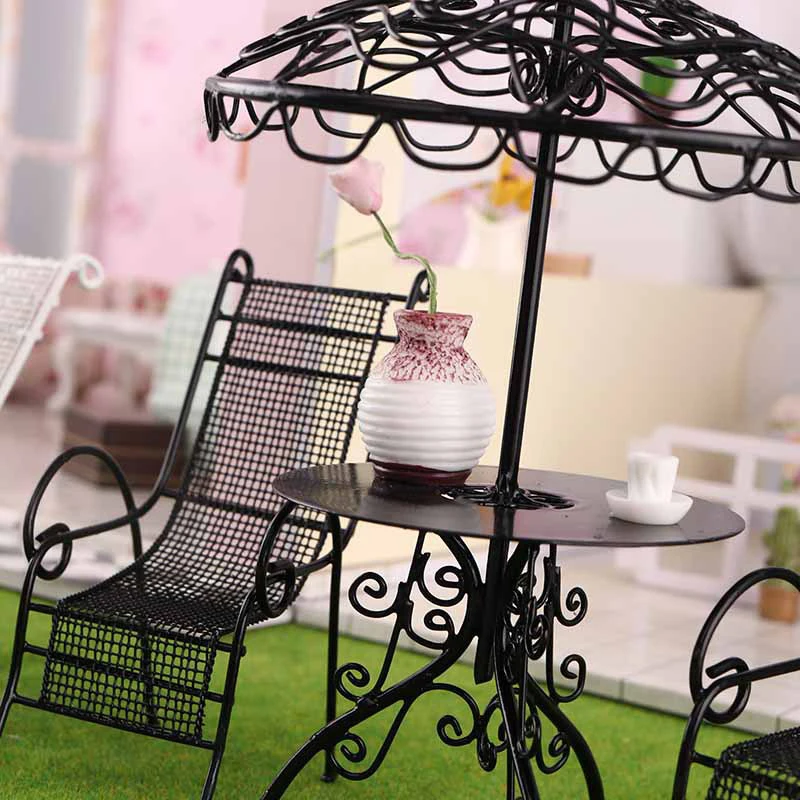 

1Set Dollhouse Miniature Iron Table And Chair Mini Furniture Model For Dollhouse Life Scene Decor Kids Pretend Play Toy