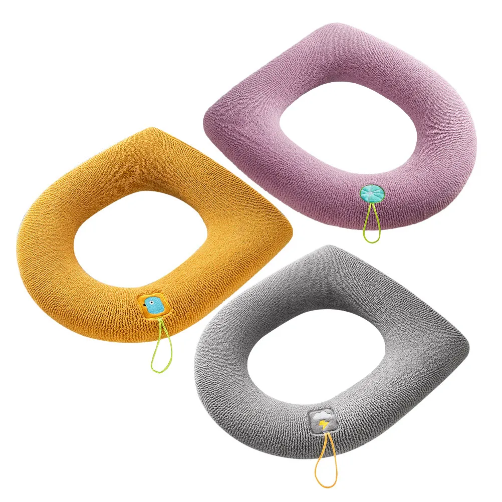 3Pcs 변기 시트 커버 쿠션 패드 재사용 가능한 세탁 가능한 폴리에스테르 부드러운 변기 시트 커버 욕실 여행용 휴대용 교수형 루프