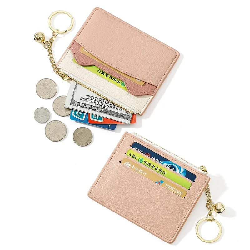 Cute Cat Ears Design Women Mini ID Card Holders Business Credit Card Holder PU Leather Slim Bank Case Organizer Wallet Bell