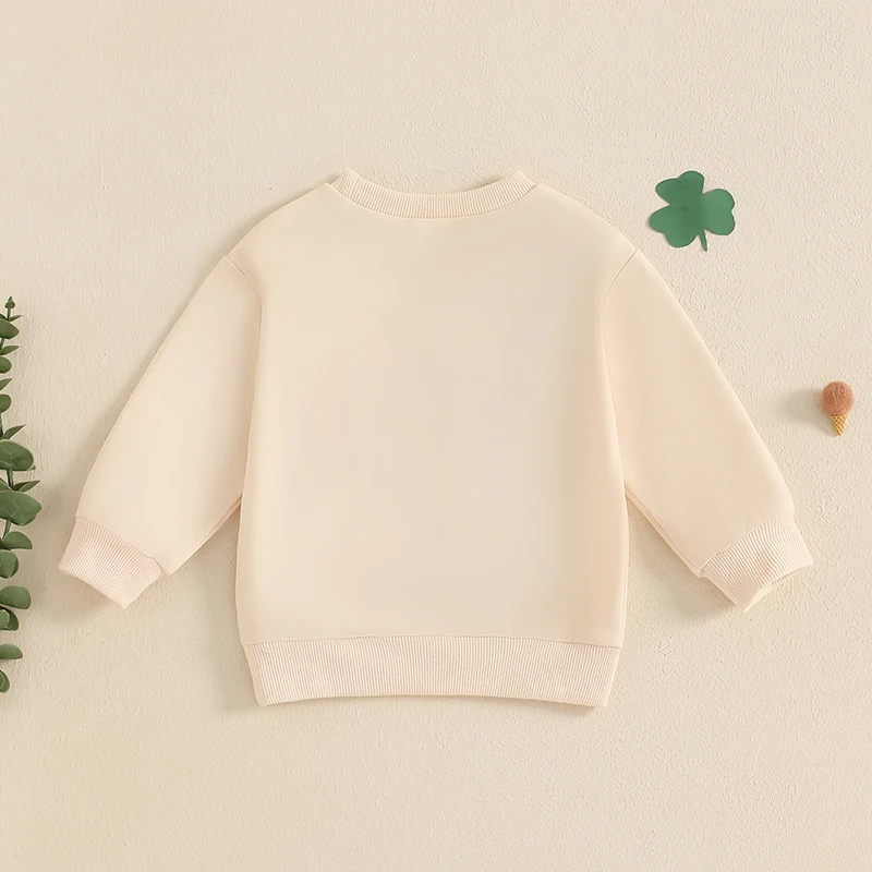 -01-02 Lioraitiin Toddler Baby Boy Irish Sweatshirt Spring Letter Clover Embroidered Long Sleeve O-Neck Casual Pullover Tops