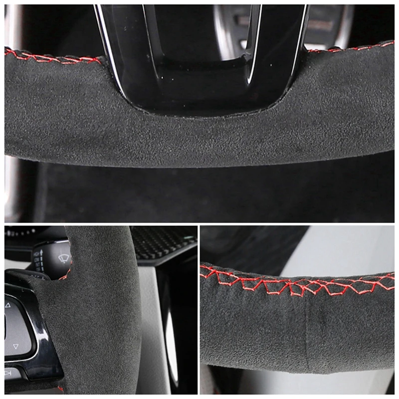 Premium Black Suede DIY Braid Sewn Steering Wheel Cover - Car Accessories