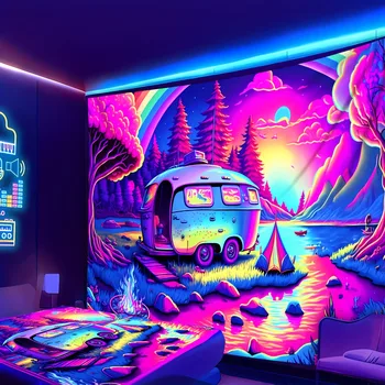 Tapisserie fluorescente néon pour Camping et vacances, illumine votre aventureUV, tenture murale pour chambre à coucher, décoration de fête à domicile 1