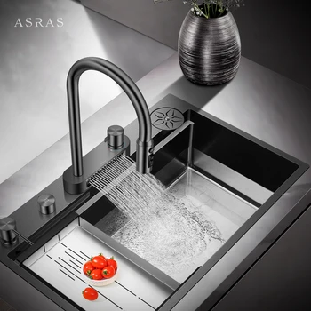 ASRAS 304 ก๊อกน้ําห้องครัวสแตนเลสมัลติฟังก์ชั่น 5-in-1 ร้อนและเย็น + น้ํากรองแฟชั่นก๊อกน้ําสีเทา 2