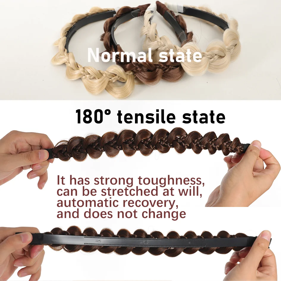Allaosify Synthetic Hair for women Gourd fishbone Braid Headband Non-slip tooth design Braided fake headband
