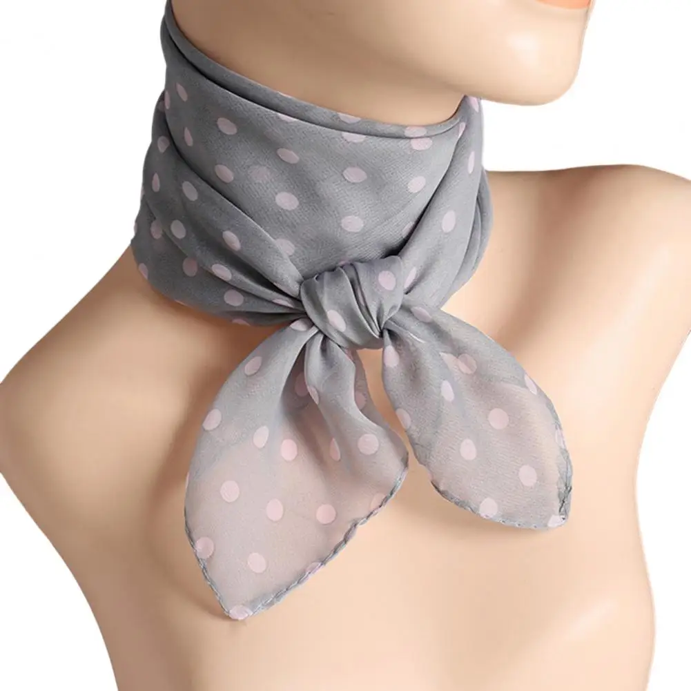 Elegant Summer Women Scarf Neck Dot Print Color Matching Thin Breathable Chiffon Head Neck Square Scarf Neckerchief 3