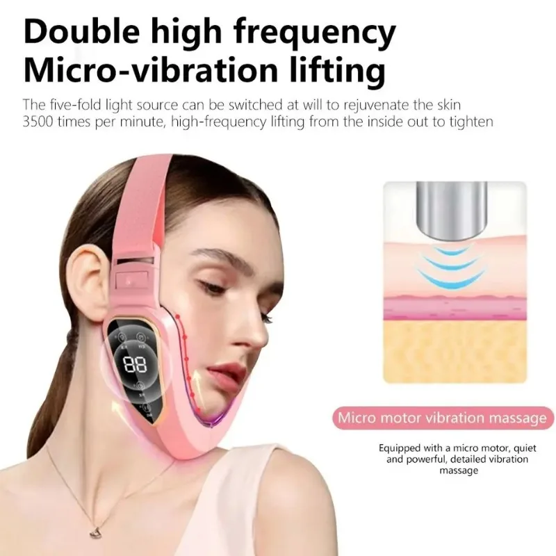 LED Photon Therapy Facial Slimming Vibration Massager Facial Lifting Device Heated Double Chin V Face Vibration Massager