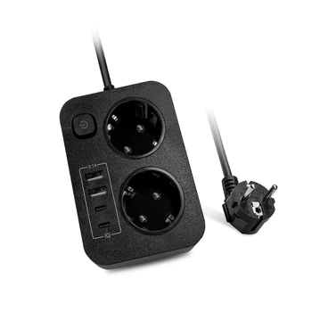 2 hole Eu plug power strip with 2 USB and 2 Type-C,2m extension power cord desk socket used for travel