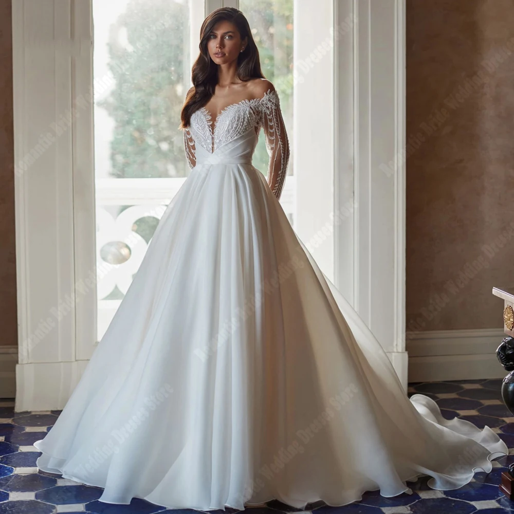 Elegant V-Neck Wedding Dresse For Women Satin Surface Backless A-Line Bride Gowns Mopping Length robe de mariage luxe Customized 4