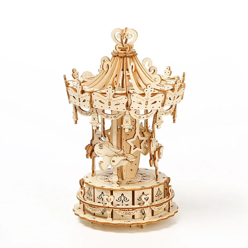 

3D Wooden Puzzle Carousel Model Kit Handmade DIY Assembly Educational Toy Jigsaw Model Building Kits for Kids Adults Gifts