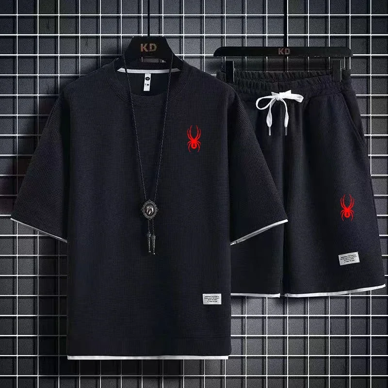 

Summer Men's Sets Korean Fashion 2 Piece Set Tracksuits Men Casual Men Clothing Joggers Set Plaid T Shirt+Shorts Men Outfit Set