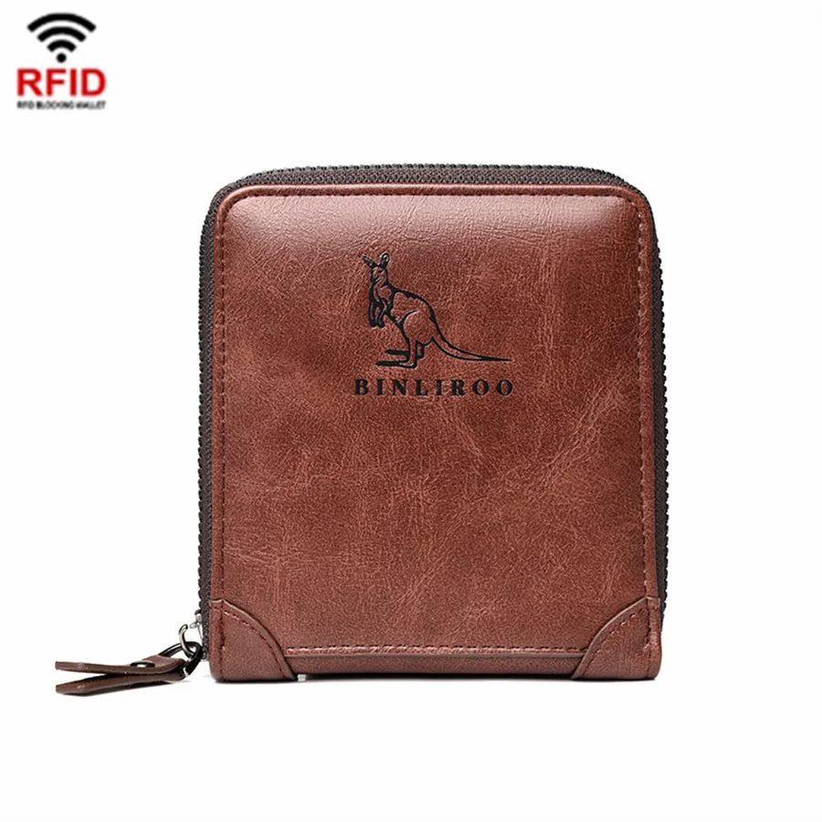 Genuine Leather Men Wallets Premium Product Real Cowhide for Man Short Black Walet RFID Blocking Zipper Pocket bag |
