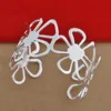 Silver Color Open Bangles Composed Of Four Flowers 5 Petals Adjustable Size Artistic Design Cuff Bracelet Silver Plated Jewelry 2