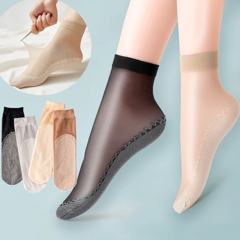 5-Pairs-Anti-snagging-Silk-Women-Summer-Transparent-Socks-Cotton-Sole ...