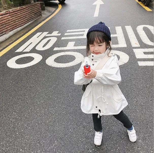 

Autumn Spring children unisex fashion long sleeve trench coats Boys and girls loose casual Lashing coat