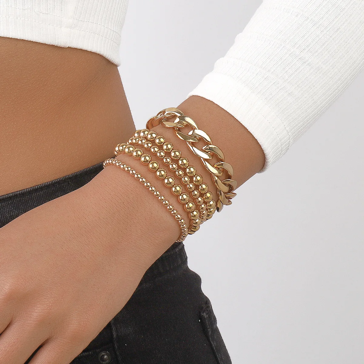 

CCB Beaded Aluminum Chain Exaggerated Personality Bracelet Cold Style Retro Elastic Bracelet Chain & Link Bracelets Fashion